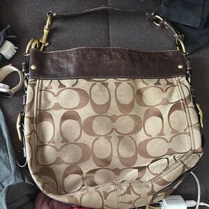 Coach Brown and Tan Canvas Shoulder Bag